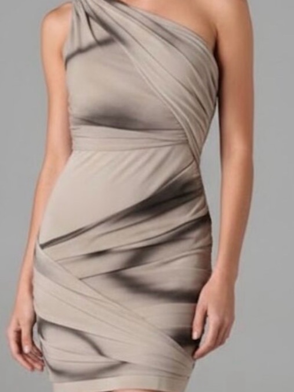 Alice + Olivia One-Shoulder Draped Dress in Light Taupe